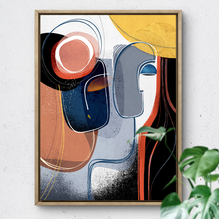 Colorful print titled "Tryst By The River" by SoulCurryArt, featuring a serene river scene with vibrant, artistic brushstrokes.