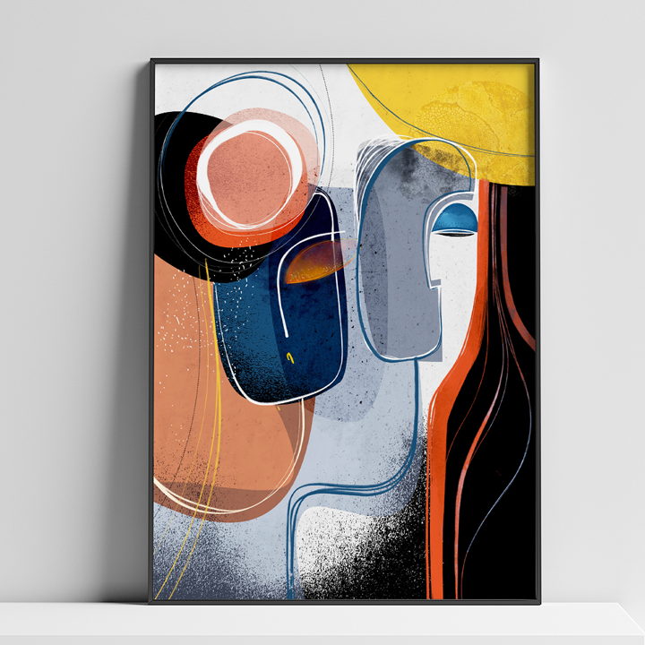 Colorful print titled "Tryst By The River" by SoulCurryArt, featuring a romantic scene by the river in vibrant, detailed artwork.