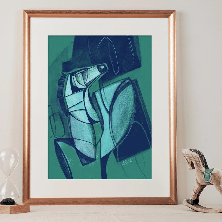 SoulCurryArt print titled "Unbridled" featuring a vibrant, detailed artwork on 16x20 paper, showcasing bold colors and dynamic design.
