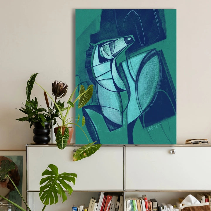 SoulCurryArt 16x20 paper print of "Unbridled" featuring vibrant colors and abstract horse imagery.