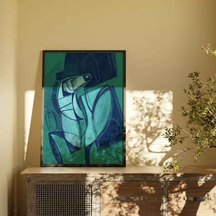 SoulCurryArt print titled Unbridled, 16x20-inch paper artwork featuring vibrant, abstract horse design on textured paper.
