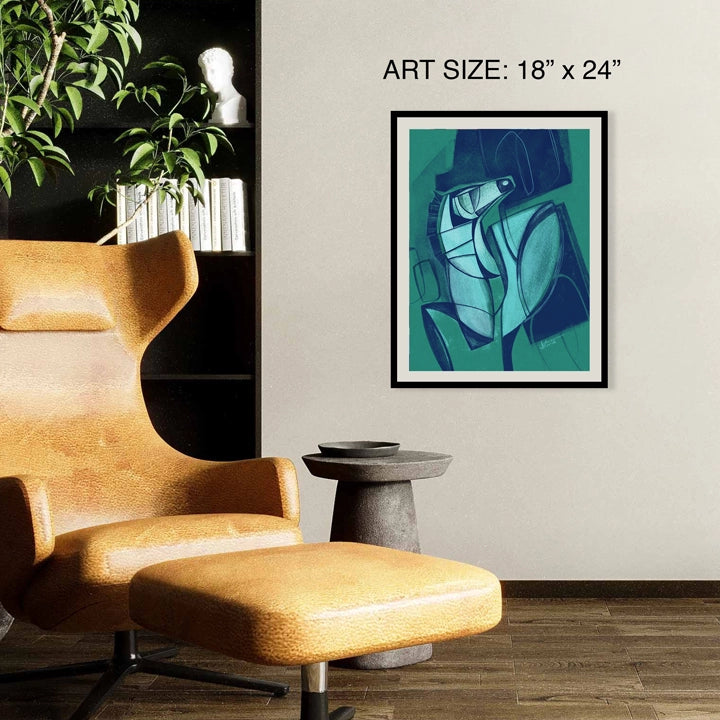 SoulCurryArt print titled "Unbridled" featuring vibrant, abstract artwork on 16x20-inch paper, showcasing dynamic colors and bold brushstrokes.