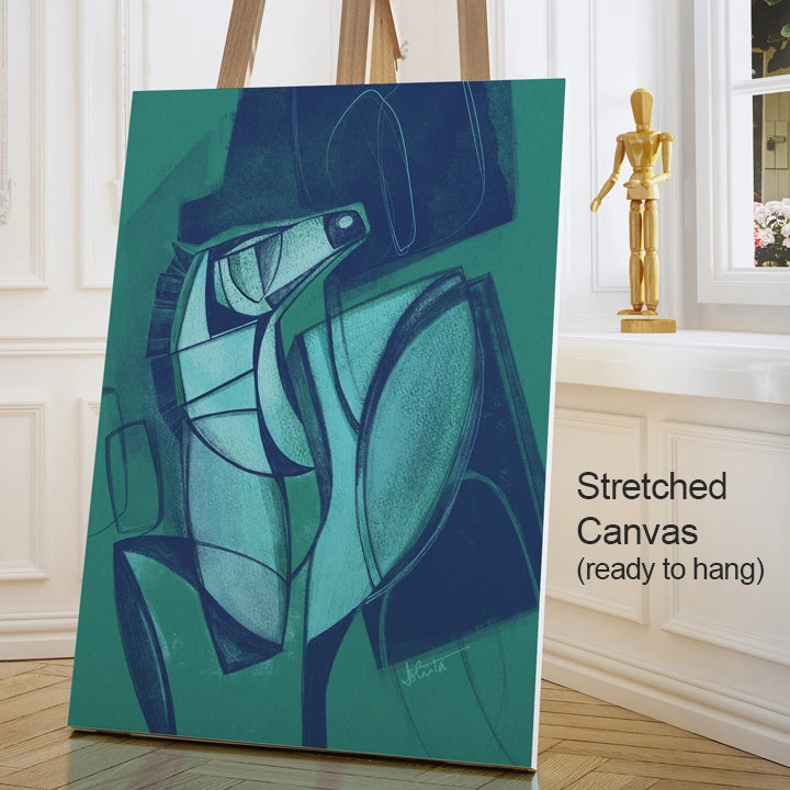 SoulCurryArt print titled "Unbridled" featuring vibrant abstract artwork on 16x20 paper, showcasing bold colors and dynamic design.