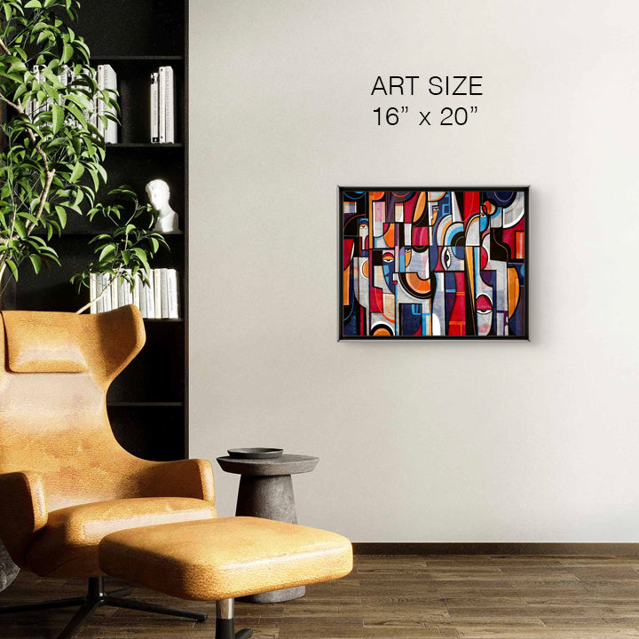 SoulCurryArt print titled "Voices" featuring abstract art on 16x20-inch paper, showcasing vibrant colors and textured details.