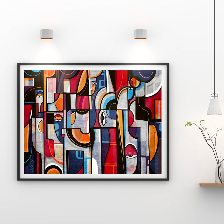 SoulCurryArt print titled "Voices" featuring abstract, colorful artwork on 16x20 inch paper.