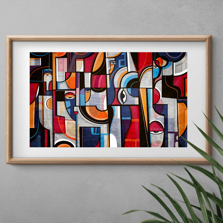 SoulCurryArt print titled "Voices" featuring abstract artwork on 16x20-inch paper with vibrant colors and intricate details.