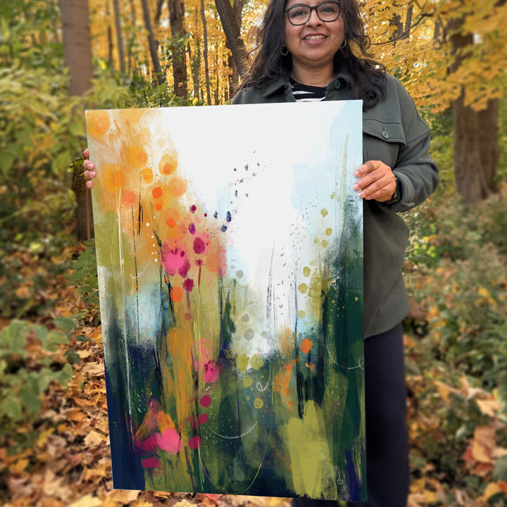 Wildwood print by SoulCurryArt featuring vibrant, detailed forest scene with lush trees and natural scenery.
