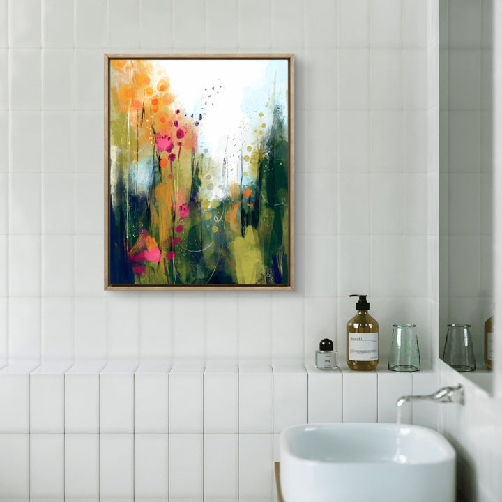 Colorful Wildwood print by SoulCurryArt featuring vibrant, detailed forest scene with lush trees and natural scenery.