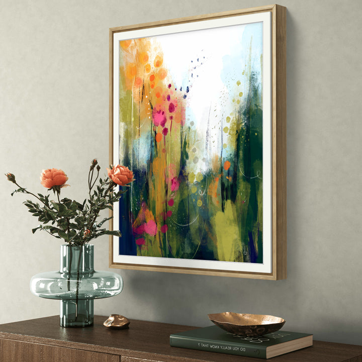 Wildwood print by SoulCurryArt featuring vibrant, detailed artwork of a lush forest scene for wall decor.
