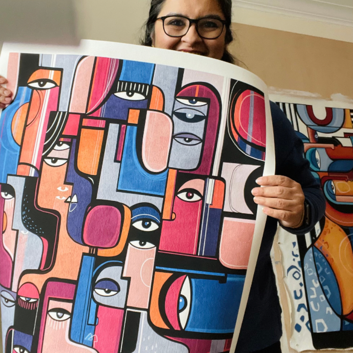 Colorful interconnectedness print by SoulCurryArt featuring abstract designs symbolizing connection and unity.