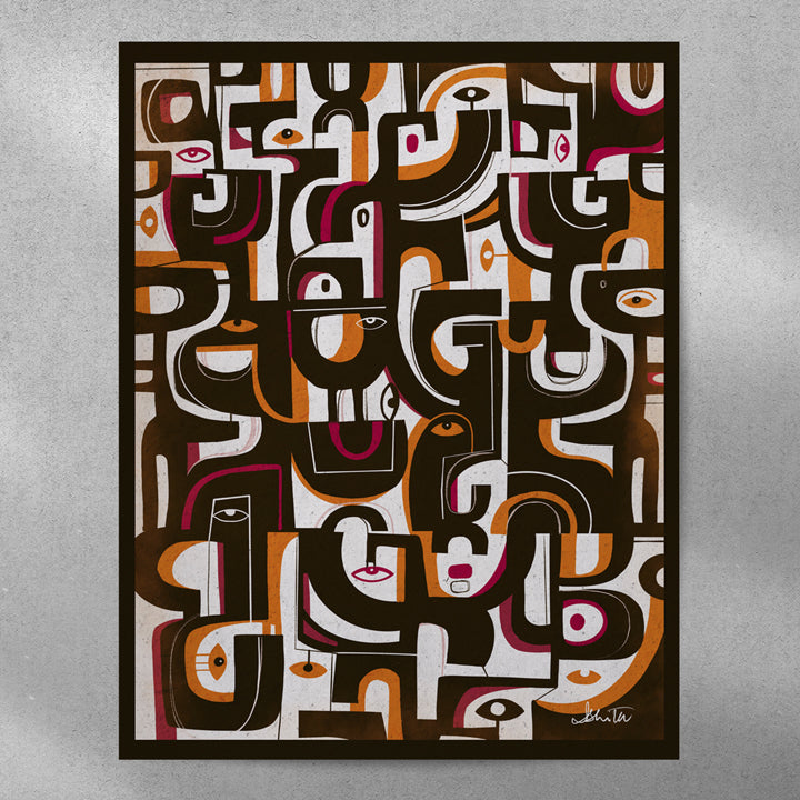 Print titled "Rise and Fall" by SoulCurryArt featuring abstract art with bold, flowing shapes and vibrant colors.