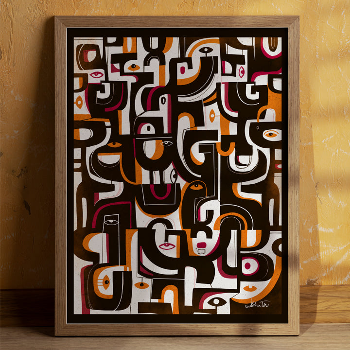 SoulCurryArt Rise and Fall print featuring abstract artwork with dynamic shapes and earthy tones.