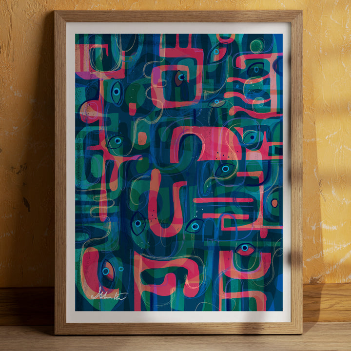 Serpentine print by SoulCurryArt featuring vibrant, abstract serpent design on high-quality paper.
