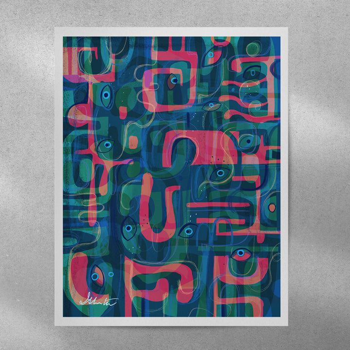 Serpentine print artwork by SoulCurryArt featuring vibrant, swirling serpent design on high-quality paper.
