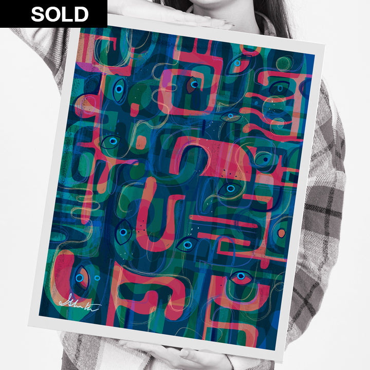 Serpentine print by SoulCurryArt featuring a vibrant, abstract serpentine pattern in rich green and blue tones.