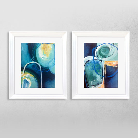 Set of two framed original art paintings depicting Mossy River Banks by soulcurryart, 16x20 inches, natural landscape scenes