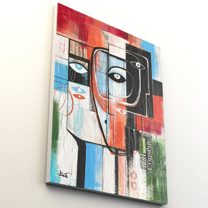 Original art titled "Rebuild" by SoulCurryArt, 16x20 inches, featuring abstract and textured mixed-media artwork.