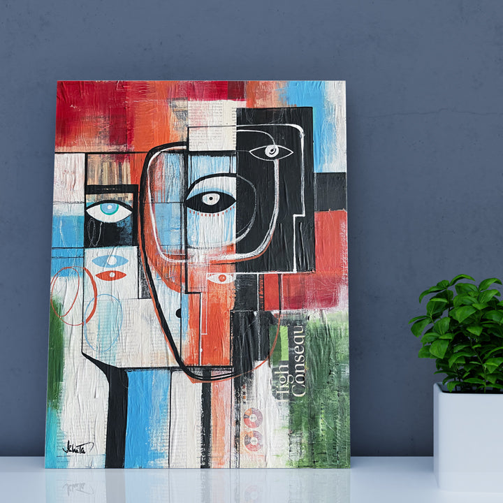 Original art titled "Rebuild" by SoulCurryArt, 16x20 inches, featuring vibrant abstract imagery.