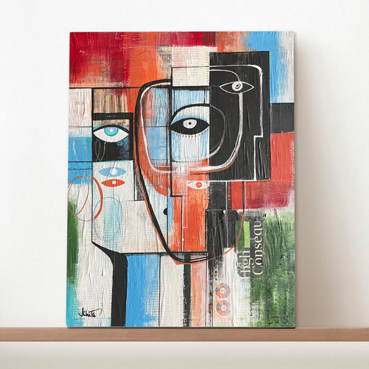 Original art titled "Rebuild" by SoulCurryArt, 16x20 inches, featuring vibrant abstract brushstrokes and layered textures.