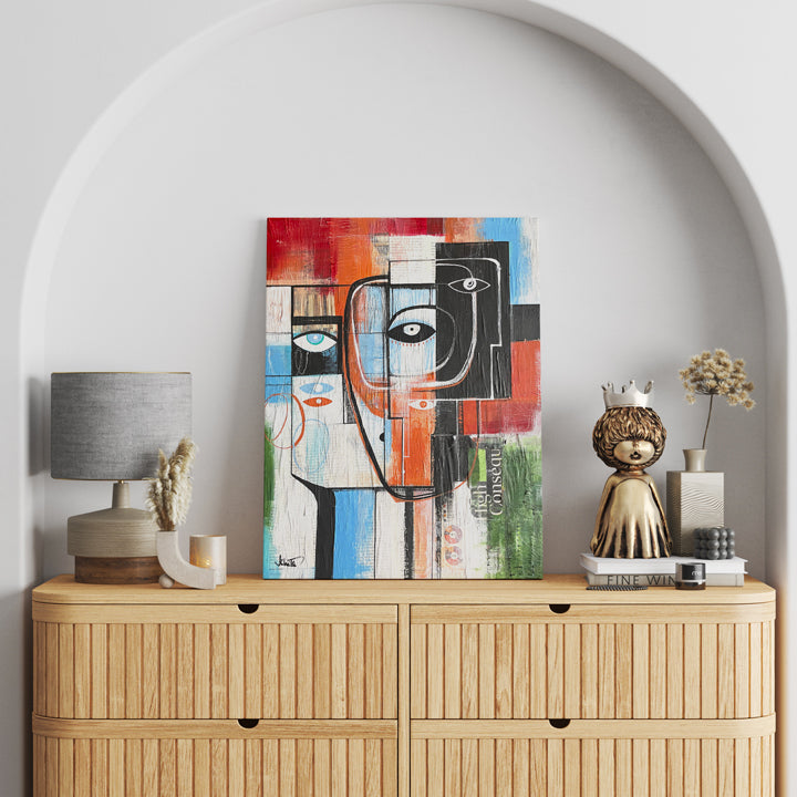 Original art titled Rebuild by SoulCurryArt, 16x20 inch painting featuring vibrant abstract and textured brushstrokes.
