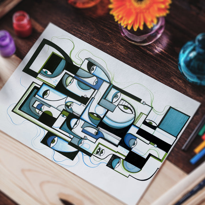 Original art piece titled "Growth" by SoulCurryArt, featuring vibrant, abstract brushstrokes and textured details.