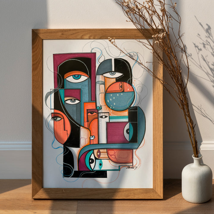 Original art titled "Potent" by SoulCurryArt, featuring vibrant abstract brushstrokes and bold color contrasts.