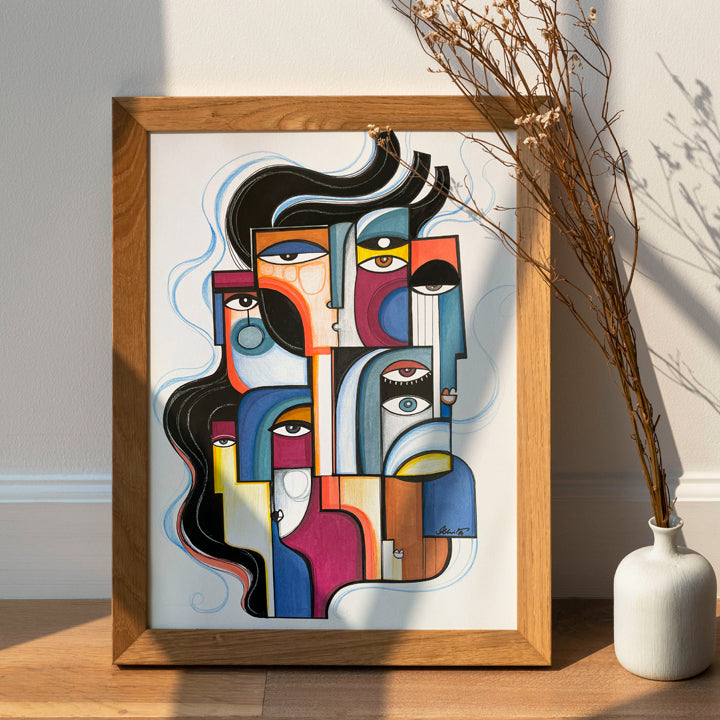 Original art piece titled "Stronger" by SoulCurryArt, featuring vibrant abstract colors and dynamic brushstrokes.
