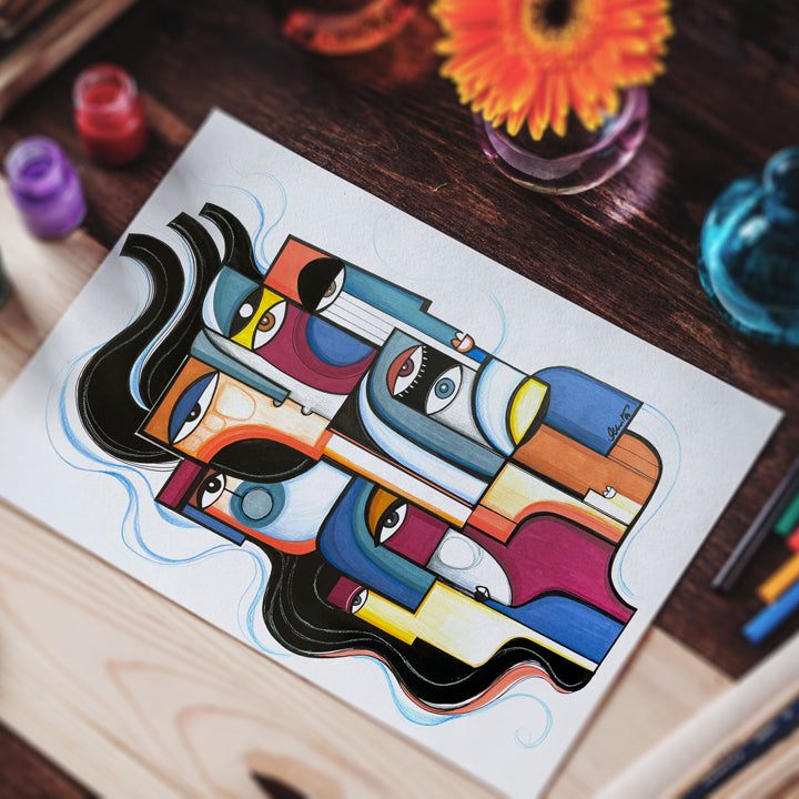 Original art titled "Stronger" by SoulCurryArt, featuring vibrant abstract brushstrokes and bold colors.