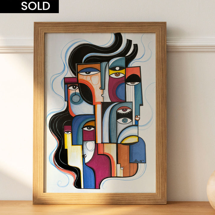 Original art titled "Stronger" by SoulCurryArt, showcasing vibrant abstract colors and dynamic brushstrokes.