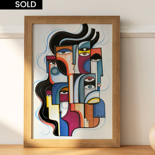Original art titled "Stronger" by SoulCurryArt, showcasing vibrant abstract colors and dynamic brushstrokes.