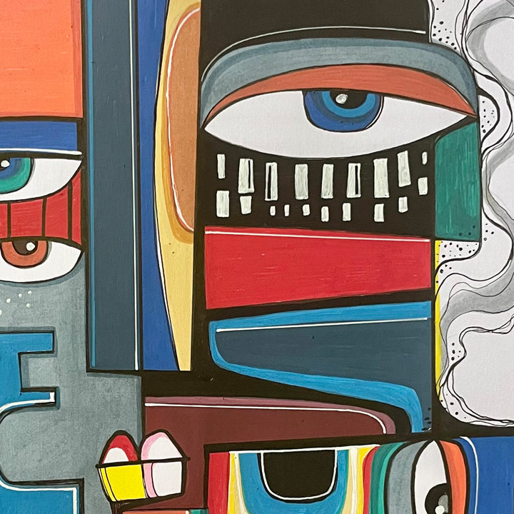 Framed original art titled "Tete d'homme" by SoulCurryArt, showcasing a detailed portrait of a man's head in 16x20 inch size.
