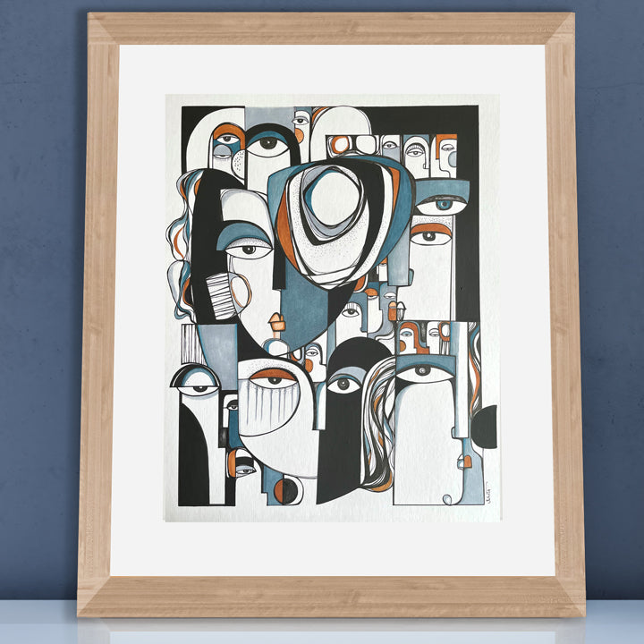 Framed original art piece titled "Collective" by SoulCurryArt, featuring vibrant abstract design on high-quality framing.