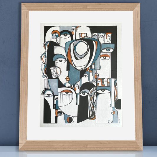 Framed original art piece titled "Collective" by SoulCurryArt, featuring vibrant abstract design on high-quality framing.