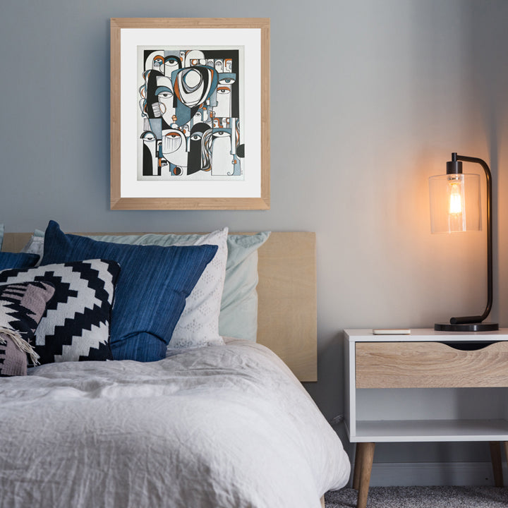 Framed original art titled "Collective" by SoulCurryArt, featuring vibrant abstract design in a sleek black frame.