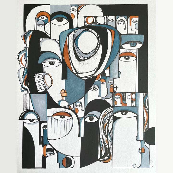 Framed original art piece titled "Collective" by SoulCurryArt, featuring vibrant abstract design in a sleek frame.