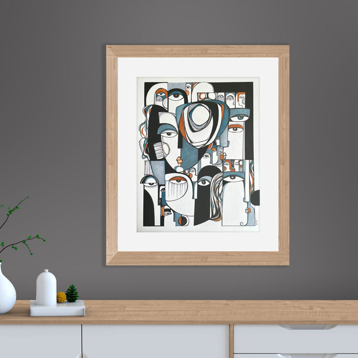 Framed original art by SoulCurryArt featuring vibrant abstract design, displayed in a stylish frame on a neutral background.