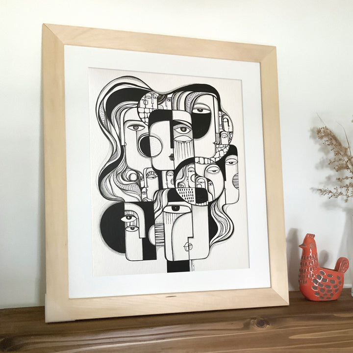 Framed original art titled "In Togetherness" by SoulCurryArt, featuring a vibrant, expressive painting with bold colors and intricate details.