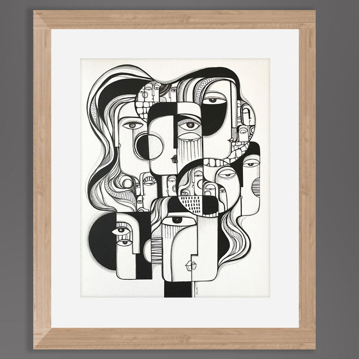 Framed original art titled "In Togetherness" by SoulCurryArt, featuring vibrant colors and expressive brushstrokes on canvas.