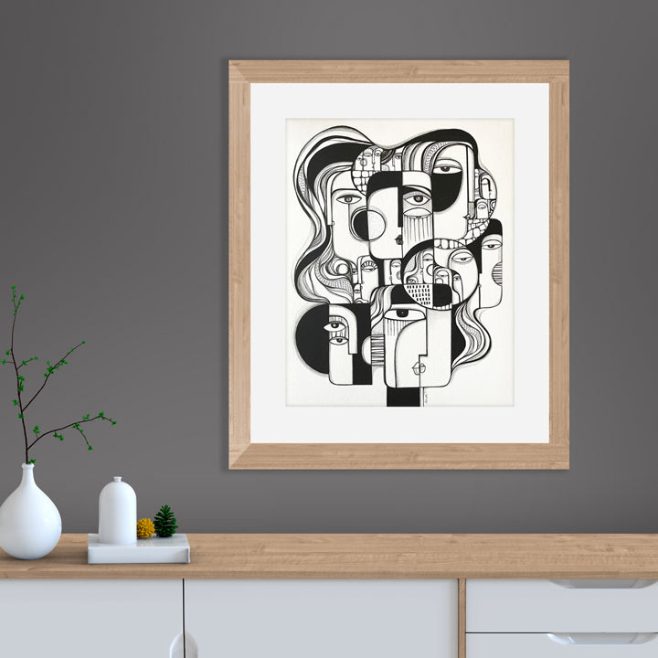 Framed original art piece titled "In Togetherness" by SoulCurryArt, featuring vibrant, expressive abstract imagery on canvas.