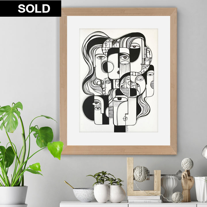 Original framed art titled "In Togetherness" by SoulCurryArt, featuring vibrant, expressive brushstrokes on a white background.