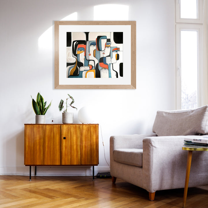 Framed original art titled "Inwards Outwards" by SoulCurryArt, 24x28 inches, featuring abstract, vibrant brushstrokes.