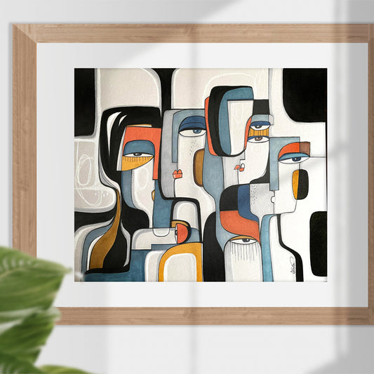 Framed original art titled "Inwards Outwards" by SoulCurryArt, 24x28 inches, featuring abstract and vibrant visual elements.