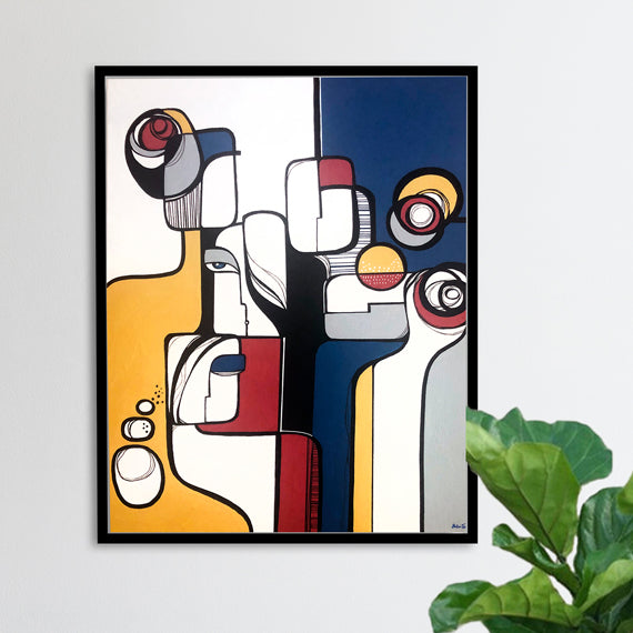 Original artwork titled "Complicity" by SoulCurryArt, showcasing abstract and expressive brushstrokes in vibrant colors.