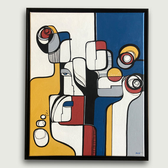 Original art piece titled "Complicity" by SoulCurryArt, showcasing abstract colors and intricate brushwork.