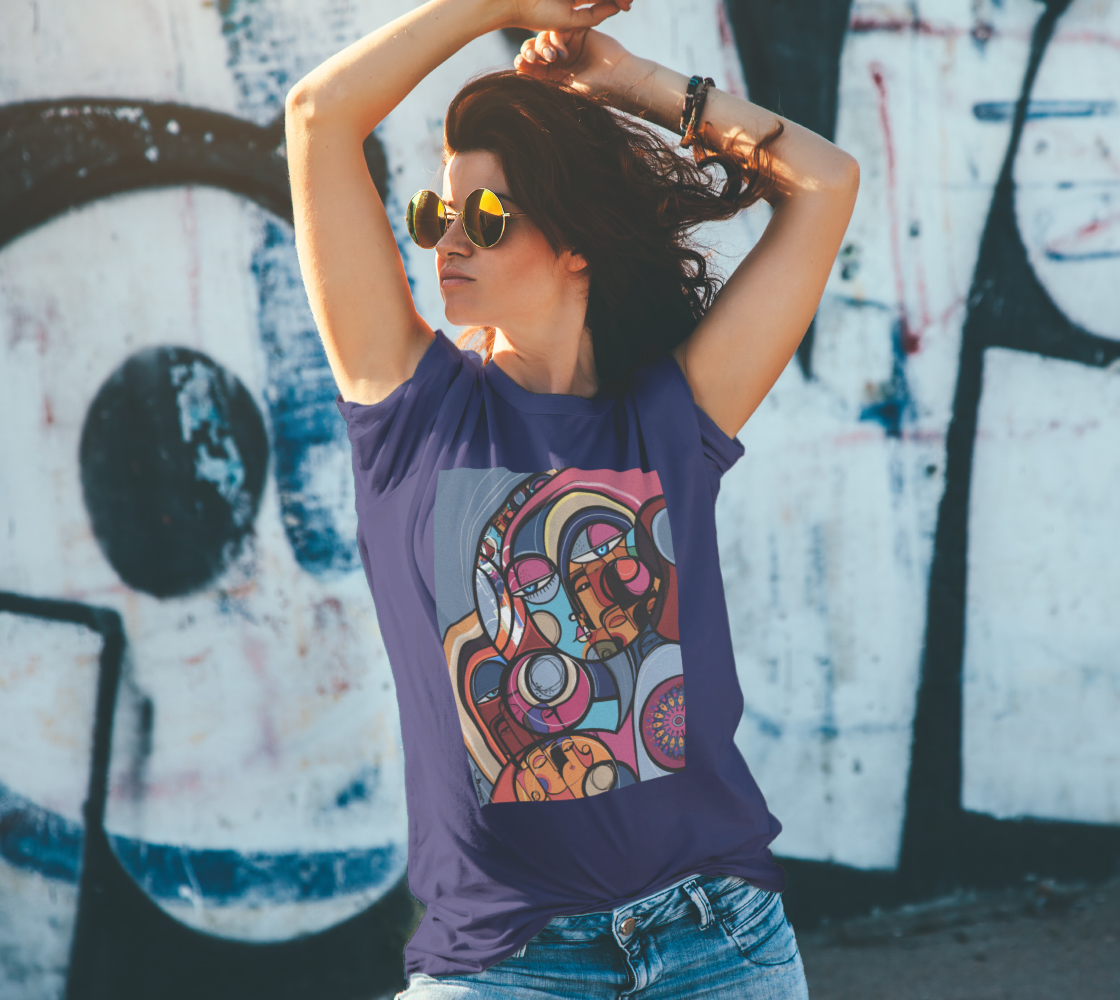 Layered shirts and tops by SoulCurryArt featuring stylish, multi-layered fabric design in vibrant colors.